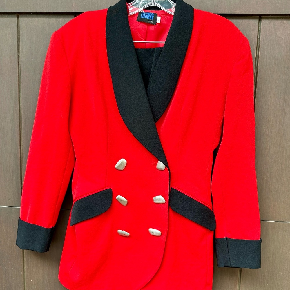 Vintage Coleridge by Shin Choi Red and Black Jacket and Skirt, Size 4